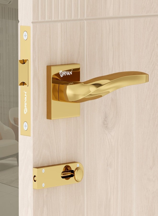 GRIVAN Ultra-Durable Brass Bathroom Door Handle Lock with Keyless Baby Latch for Bedroom/Balcony/Office (Gold Finish) - Image 1